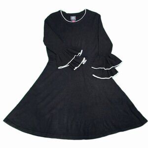 Vince Camuto Black Sweater Dress With Ruffle Sleeves And White Trim Size M